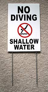 KARPP NO Diving Shallow Water w/Symbol 8" x12" Plastic Coroplast Sign w/Stake White Business, Nostalgic, Retro, Vintage and Funny Signs