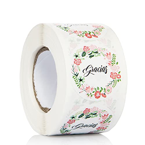 500pcs Pegatinas Gracias Español 4cm Thank You Stickers Pegatinas Agradecimiento de Florales Etiquetas Adhesivas para Fiesta Boda Comunión Bautizo Cumpleaños Regalos Negocios Embalaje Envoltorio