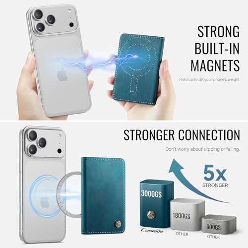 Image of Magnetic Wallet Card Holder with RFID Protection, PU Leather Slim Wallet, Strong Magnet Attachment for iPhone 18 /17 /16 /15 /14 /13 /12 Series Pro Max Plus Mini-Green
