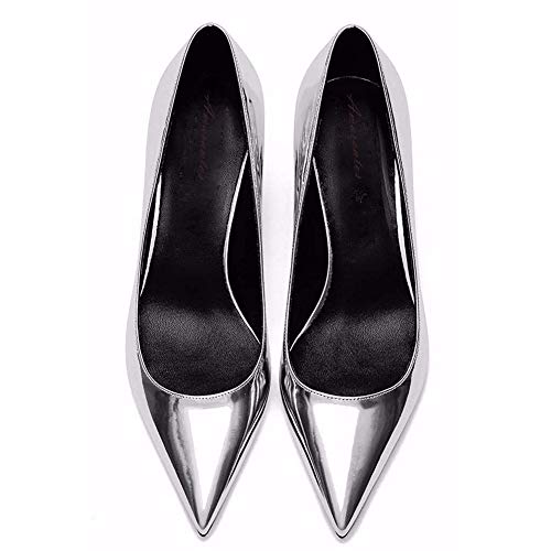 Women's Patent Leather Slip On Pointed Toe Ultra Low Kitten Heel Basic Dress Pumps Shoes4
