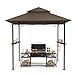 GVDV Grillpavillon 2,4 x 1,5 m – Wetterfeste Grillüberdachung mit 2-stufigem Dach, Ablagen, 10 Haken & Flaschenöffner – Grill Pavillon für Garten & BBQ, Braun