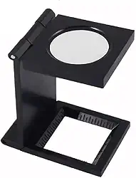 Lupa de Mesa com Suporte Dobrável Lente Óptica 28mm Escala Profissional 10X de Aumento Portátil