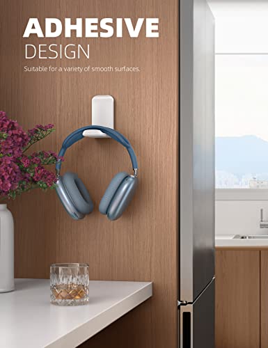 Image of Lamicall Headphone Stand, Sticky Headset Hanger - 2 Pack Adhesive Headphone Holder Hook Mount, Headset Holder Clip Under Desk, Earphone Clamp for Airpods Max, HyperX, Sennheiser, White