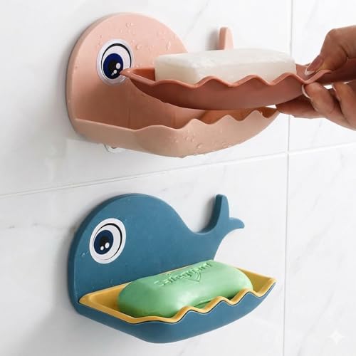 Self Adhesive Soap Holder for Bathroom Wall | Plastic Soap Stand with Drain Tray...