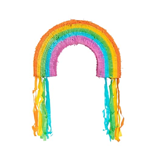 Party Pieces Rainbow Streamer Piñata - Colourful and Fun Party Games for Kids Vibrant Rainbow Decoration for Birthday Party Cinco De Mayo Family Gatherings and Celebrations - 55cm x 55cm x 9cm