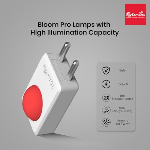 Image of FYBROS Bloom Pro LED Night Lamp | 0.5W | Red Light | Indirect Lighting | 2-Pin Plug | Energy Efficient | Low Power Consumption | Ideal for Bedroom, Kids Room, Hallway | Pack of 1