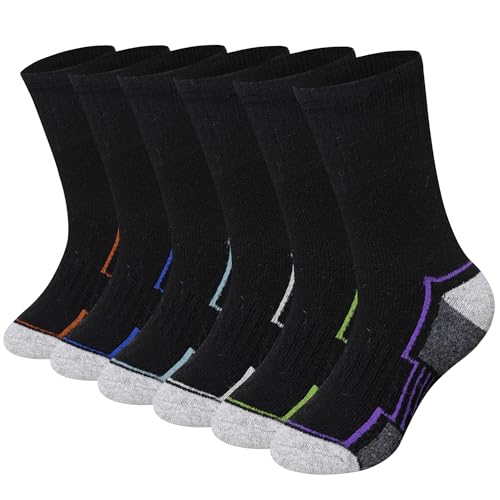 WEVIAS - WEVIAS Kids Merino Wool Hiking Socks Boys Girls Thermal Winter Cozy Boot Warm Cushion Socks 6 Pairs (6 Pairs Black#A, 8-12 Years)