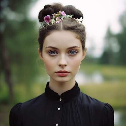 Vivivalue Fairy Flower Crown Woodland Headband Floral Headpiece Hair Wreath Forest Elven Circlet for Women Halloween Renaissance Wedding Bridal Cosplay Prom Photo Rosy