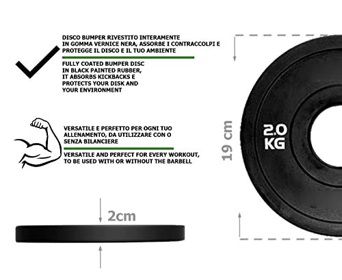 G5 HT SPORT Unisex - Adult Total Black Disc Bumper Micro Hole Diameter 50 mm for Gym and Home Gym (1 x 2 kg) - Image 2