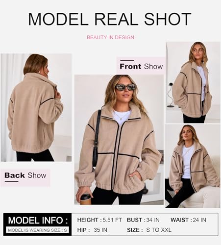 Dokotoo Womens Coat Casual Lapel Full Zip Fleece Jacket Long Sleeve Oversized Warm Winter Outwear with Pockets2