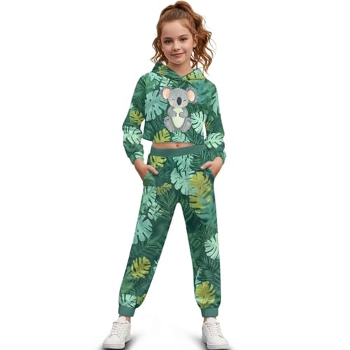 Girls Clothing Sets Cute Sweat Set Size 4-13 Fashion Animal Hoodie Kids Crop Top Tapered Pants Fall Winter Spring