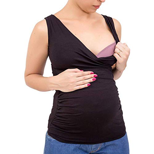 BLUSA GESTANTE REGATA AMAMENTAÇÃO VISCOLYCRA PRETO - P >