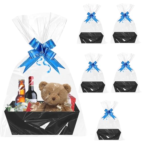 6 cestas vacías de cartón, 25 x 16,5 x 14 cm, para regalos, cestas de regalo de cartón con asas, para paquetes de regalo personalizados, cumpleaños, Navidad, día de San Valentín, color negro