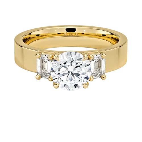 1 CT Round Cut Lab Grown Diamond Emerald Three Stone Engagement Ring