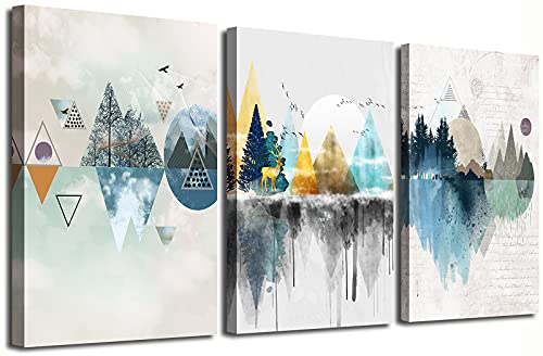 Msspart 3 Piece Deer Canvas Prints Wall Art Paintings Abstract Geometry Modern Artworks Pictures For Living Room Dining Room Bedroom Decoration, 12"X16" Office Home Bathroom Wall Decor Posters #TOP5