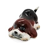 WitnyStore Tiny 1½' Brown White Crouching Beagle Pup Dog Figurine - Miniature Hand Made Ceramic Dogs Puppy Hound Canine Animals Cute Porcelain Decorative Figures Collectible Figurines Décor Gifts