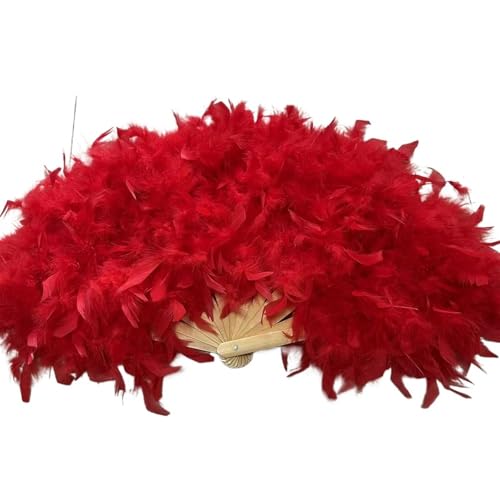 Abanico de plumas marabú y avestruz rojo de 70x40 cm para danza y escenario 2