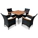 Produktbild IND-70085-VASE5 Gartenmöbel Set Valencia, Garten Garnitur Sitzgruppe aus Polyrattan Schwarz - 5-teilig - Tisch + 4 x Stuhl mit Sitzkissen