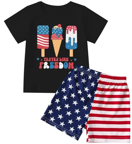 Image of Mrocioa Toddler Boy Summer Clothes 4th of July T Shirt American Flag Shorts Set Girl Stars Stripes Outfit