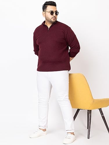 Image of Kvetoo Plus Size Men High Neck Zipper Full Sleeve Woolen Winter Sweater