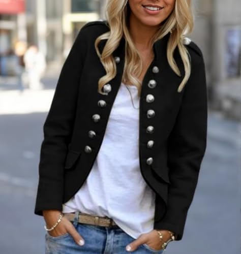 Womens Fall Double Breasted Open Front Cropped Blazers Jacket Business Casual Lightweight Stand Collar Coat2