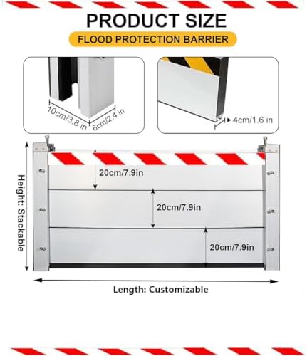 Heavy Duty Aluminum Flood Barriers for Home - Reusable Detachable Mobile Water Baffle, Door Protection, Flood Defense, 120x60cm, Rainwater Control Solution