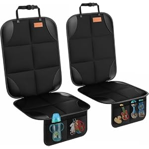 SMART ELF Car Seat Protector, 2Pack Seat Protector Protect Child Seats with Thickest Padding and Non-Slip Backing Mesh Pockets for Baby and Pet,Sedan SUV Truck (Black)