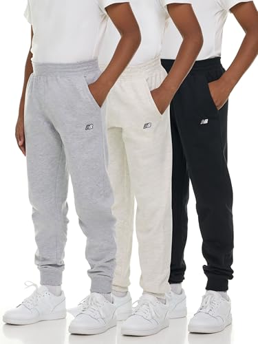 New Balance Boys Fleece Jogger 3 Pack  Kids Soft Cotton Blend Fleece Sweatpants with Pockets, Athletic Fit, Sizes 4-20