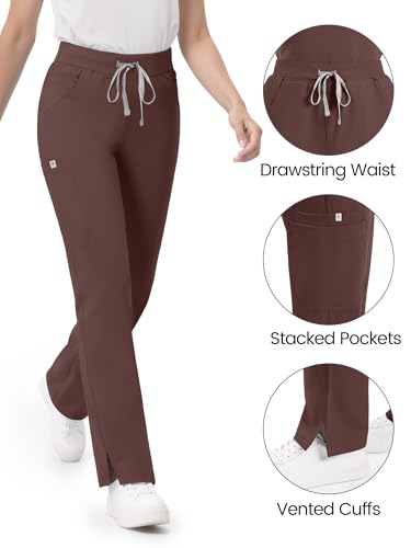 Image of Scrub Pants for Women - Straight Leg Medical Scrub Pants with 6 Pockets - Drawstring Soft Stretch Women Scrub Pant