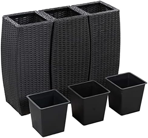 Festnight Garden Planters 3 pcs, Raised Garden Bed, Garden Boxes for Plants, Vegetables, Herbs and Flowers, DIY Decorate Gardens, Balconies or Patios Poly Rattan Black