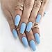Fstrend 24Pcs False Nails Matte Full Cover Medium Ballerina Coffin Natural Blue Acrylic Fake Nails Punk Christmas Party Prom Clip on Nail for Women and Girls
