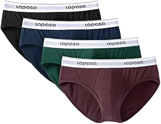 LAPASA Men's Briefs 4 Pack Cotton Underwear Stretch Ergonomic Bulge Pouch Underpants No Fly M04, S, Black, Navy, Dark Green, Wine Red