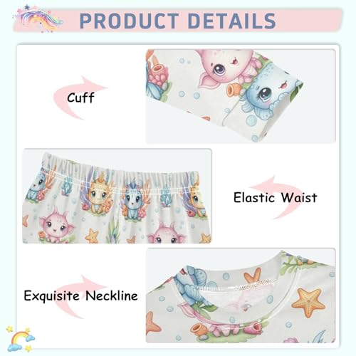 Pajama Sets Long Sleeve Cute Sea Creatures Pattern Soft Comfy Sleepwear 2 Piece PJS 3-8T4