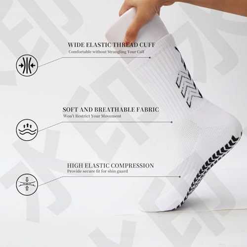 Grip Soccer Socks with Shin Guard Sleeves Non Slip Soccer Leg Sleeve Socks for Men Women Black/White 2 Set2