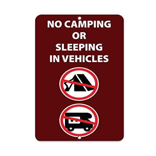 New Metal Sign Aluminum Sign No Camping Or Sleeping In Vehicles Activity Sign Park Signs for Outdoor & Indoor 12" x 8"