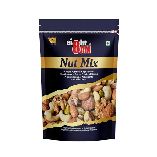 Image of 8AM Nut Mix Dry Fruits, 200gm | Made with Nutritious Ingredient Almonds, Cashews, Walnuts and Pistachios | Healthy and Tasty Snack, Rich Source of Zinc, Potassium and Iron, High Dietary Fibre
