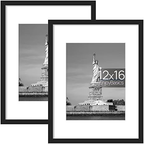 ENJOYBASICS 12x16 Picture Frame, Display Poster 9x12 with Mat or 12 x 16 Without Mat, Wall Gallery Photo Frames, Black, 2 Pack