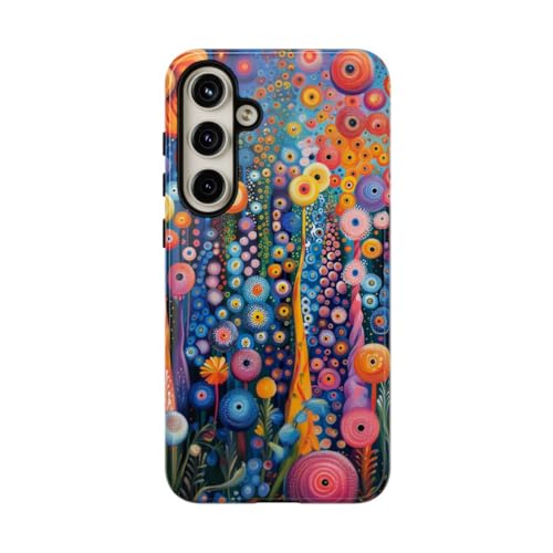 Coque Samsung S24 Plus rigide brillante motif floral abstrait orange