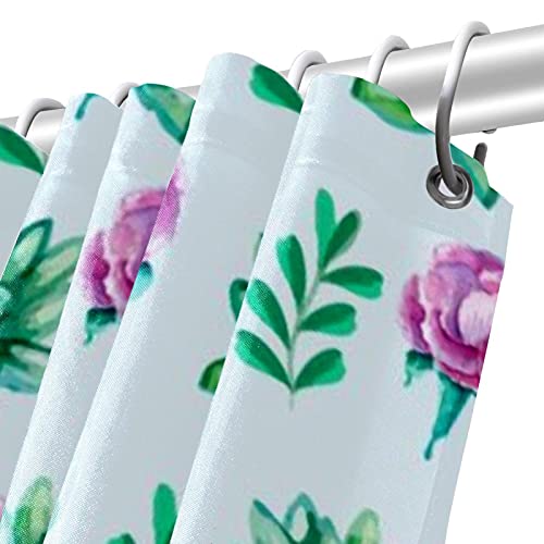 Rideau de douche à fleurs vertes imperméable et lavable pour salle de bain