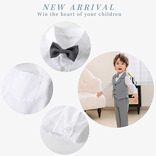 Image of Baby Boys Gentleman Formal Suit Set with Vest, Pant, Shirt, and Bow Tie, Weding 4Pcs Outfit