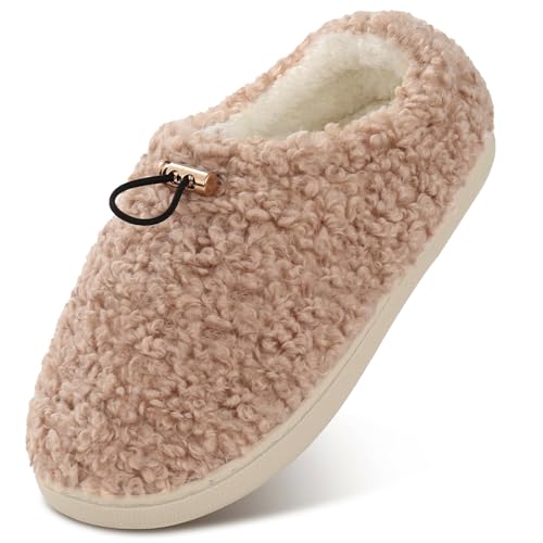 Ibeauti Womens Slippers Memory Foam Fuzzy Loafer Slippers for Indoor Outdoor House Shoes with Drawstring