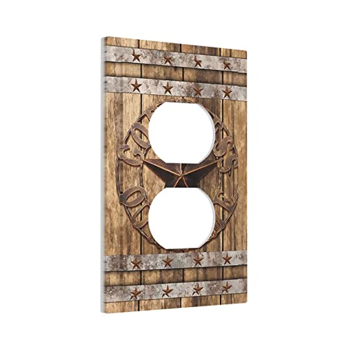 Rustic Texas Stars Western Duplex Outlet Covers Light Switch Cover Decorative Wall Plate Electrical Faceplate 5" X 3" Switch Plate Cover Standard Size For Bathroom Kitchen Living Room Decor #TOP29