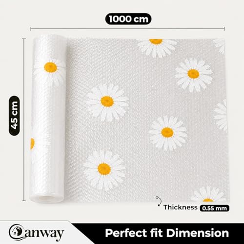 Image of CANWAY (45cm x 10M) Food Grade Non-Slip Drawer & Shelf Mat | Waterproof, Washable Shelf Liner for Kitchen Cabinets, Cupboards, Fridge & Bathroom Shelves | White-Flower