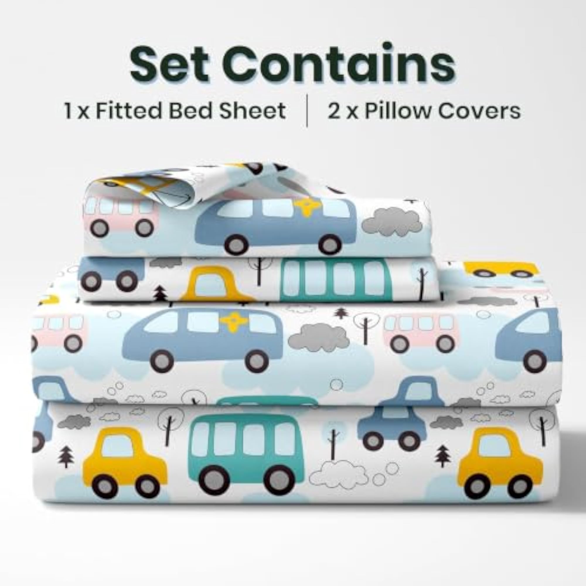 100% Cotton Elastic Fitted Bedsheets King Size with 2 Pillow Covers