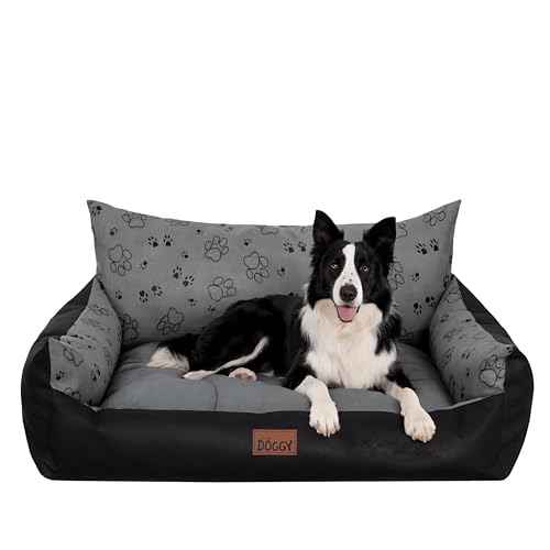 PillowPrim - PillowPrim Hundebett - Möbel für Tiere, Katzenbett - Hundekorb für kleine mittelgroße & große Hunde - Hundekissen – Hundesofa – Hundeliege – Schlafplätze - 107x80 cm - Graphit mit Pfoten