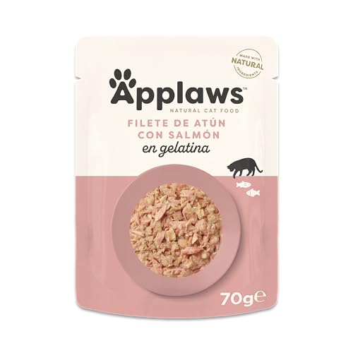 Applaws Comida para gatos en sobre de 70 g, Atún Entero con Salmón en Gelatina - Paquete de 16 sobres de 70 g