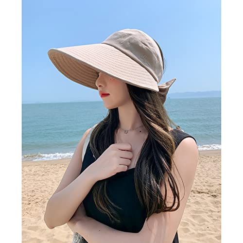 Women Sun Visor Hat Bow Adjustable Large Wide Brim Foldable Hats Summer Uv Protection Beach Cap #TOP1