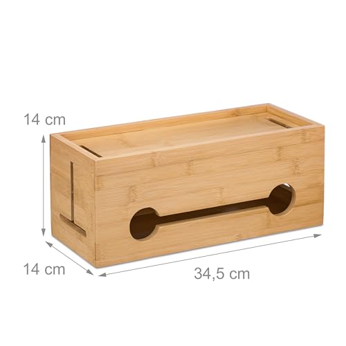 Relaxdays Kabelbox für 2 Steckdosenleisten, Bambus, HxBxT: 14 x 34,5 x 14 cm, Kabel verstecken, Steckdosenbox, natur