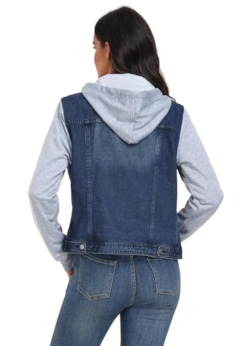 J.Corrine Women's Classic Casual Hooded Denim Jacket Drawstring Vintage Washed Jean Jacket Sweatshirt with Pockets2