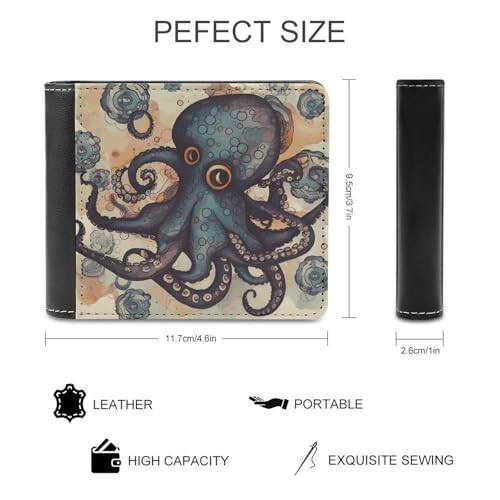 Men's Leather Wallet Bifold Wallet for Men Retro Octopus Slim Wallet with Multiple Card Classic Passcase Mens Card Holder2